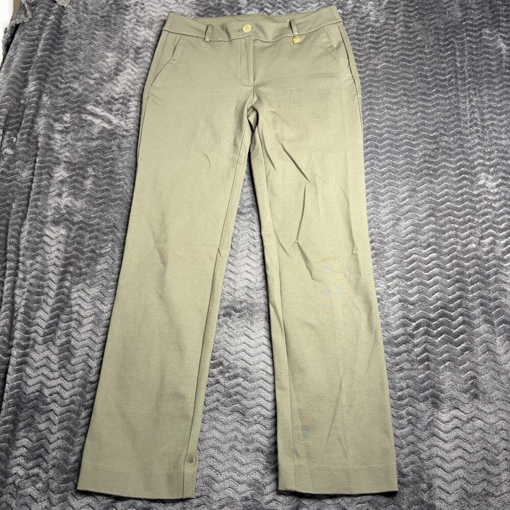 Anne Klein Pants Womens Size 6 Green Straight Leg Gold Logo